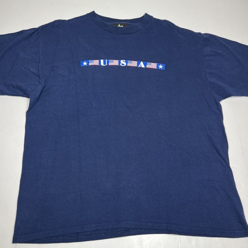 Vintage Athletech Men Blue T-shirt American Flag USA Short Sleeve Tee Size XL  ?